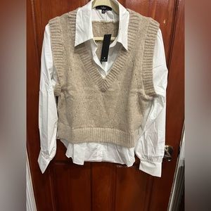 Lulus White and Beige Layered Sweater Vest Top